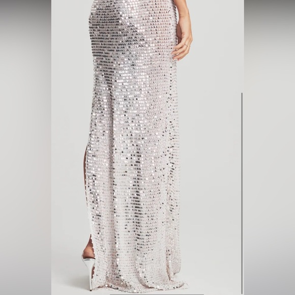 Retrofete Marie Sequin Crochet Maxi Dress Silver size M/L - Picture 7 of 14